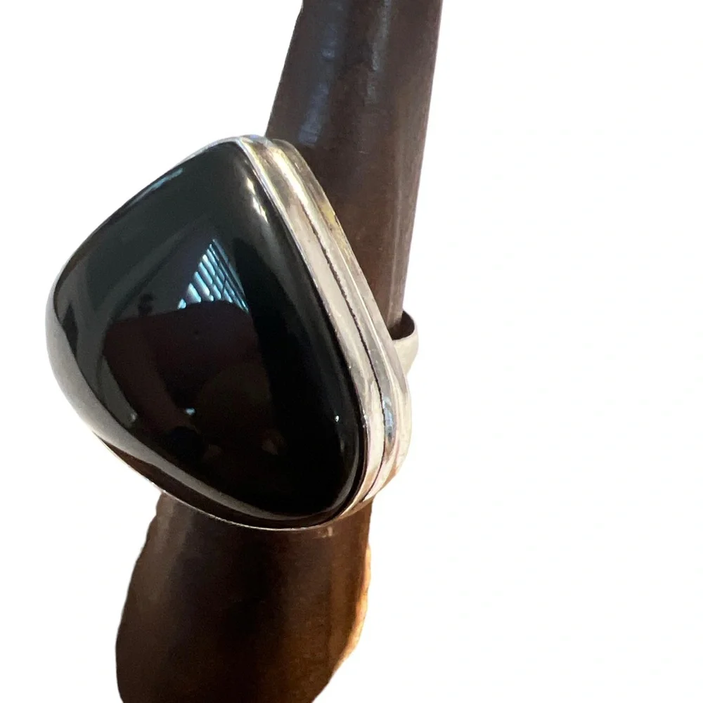 Black Onyx Sterling Silver Ring, Size 6, Lab Created Black Onyx